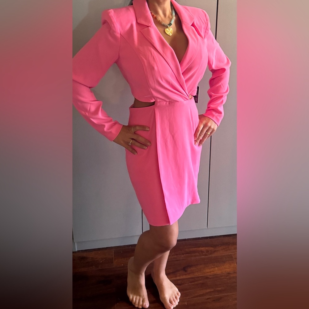 Express Vibrant Pink Long Sleeve Dress - Picture 8 of 8